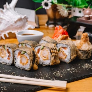 A57. Salmonskin Tempura Rolls